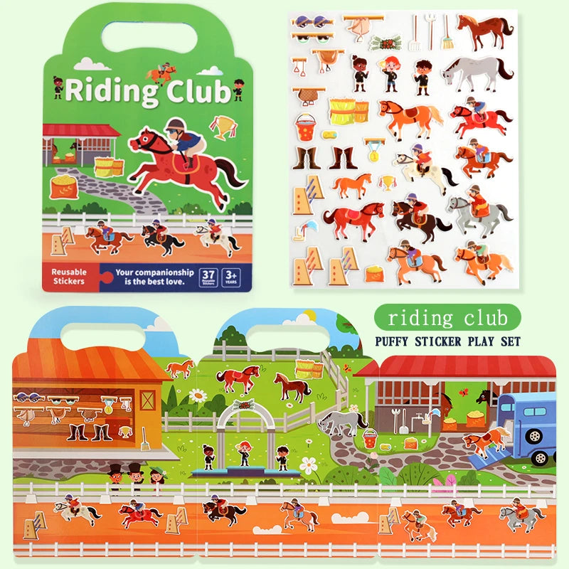 Children DIY Sticker Book Bubble Scene Sticker Jelly Paste Toy Kids Portable Reusable Quiet Busy Paste A Book