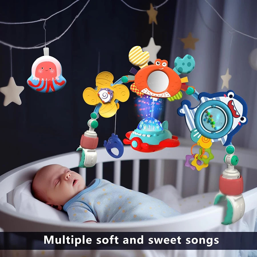Musical Baby Stroller Arch Travel Car Seat Toy Baby Play Arch Crib Accessory Mobile for Bassinet Pram Activity Arch Bar for Baby