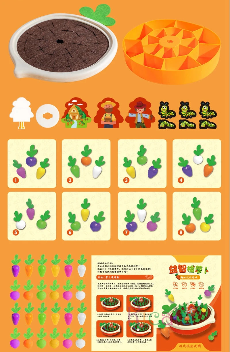Montessori Carrot Harvest Toy for Toddlers | Wooden Sorting & Matching Game