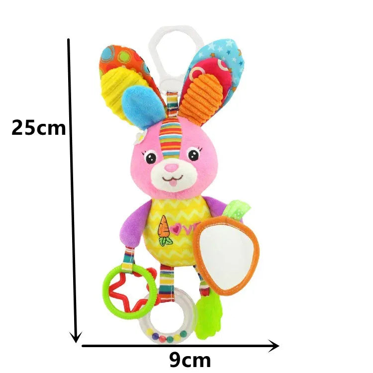Plush Animal Wind Chime Teether Soft Hanging Crinkle Squeaky Sensory Learning Toy for Stroller Car Seat Crib Travel for Babies