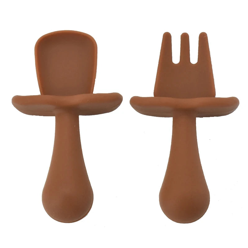 2PCS Cute Baby Learning Spoons Utensils Set Food Grade Silicone Sticky Spoon Children Cutlery Training Spoon Feeding Tableware