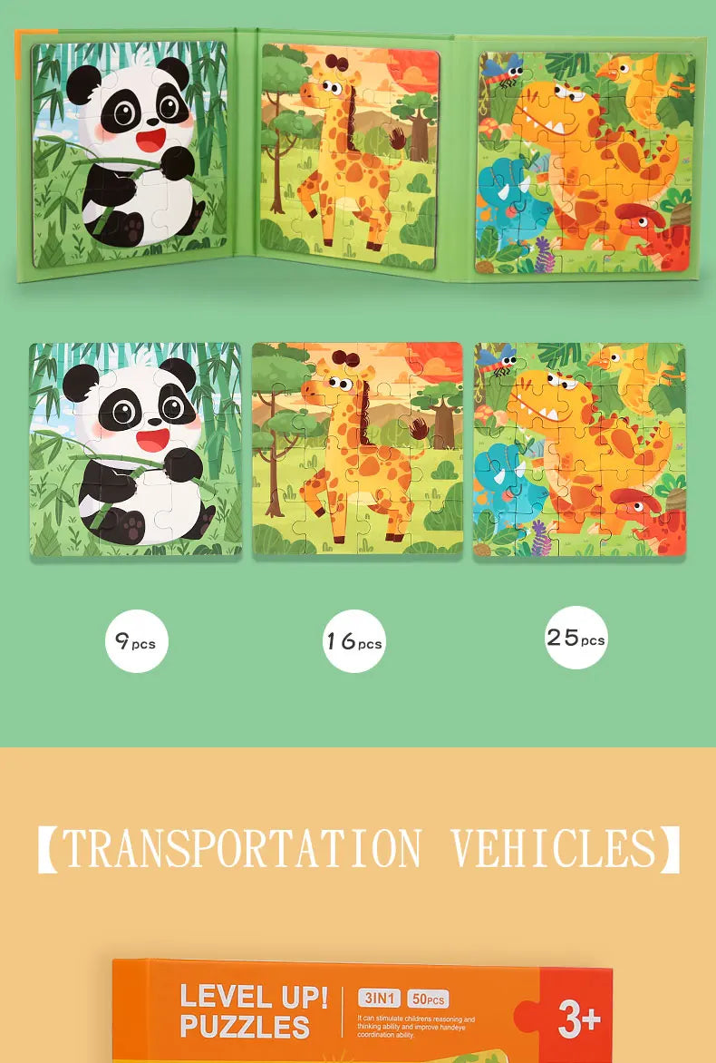 Magnetic Puzzles Games for Kids Busy Quiet Cartoon Animals Jigsaw Book Montessori Baby Educational Toys Children's Early Gifts