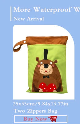 Babyshow 1PC Washable Wet Dry Bag Wetbag for Baby Diapers Nappies Waterproof Reusable Diaper Bag with Two Zippers 25cmx35cm