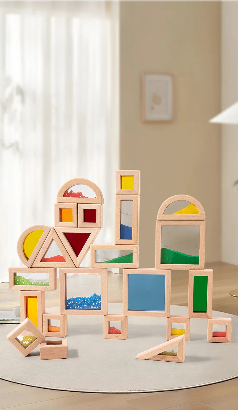 Wooden Rainbow Block Set | STEM Building Toy for Toddlers & Kids