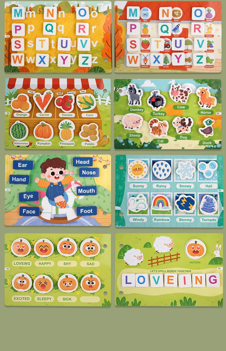 Puzzle Montessori Quiet Book Word Recognition Children's Early Education Enlightenment Stickers Book Toys