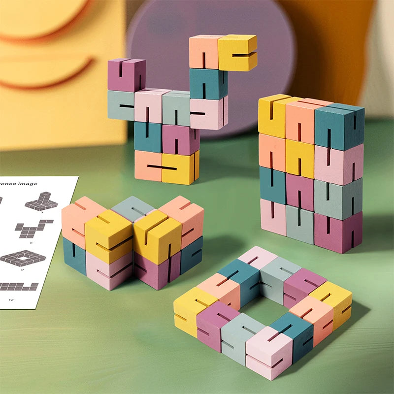 Montessori Soma Cube Puzzle for Kids | 3D Wooden Brain Teaser Toy