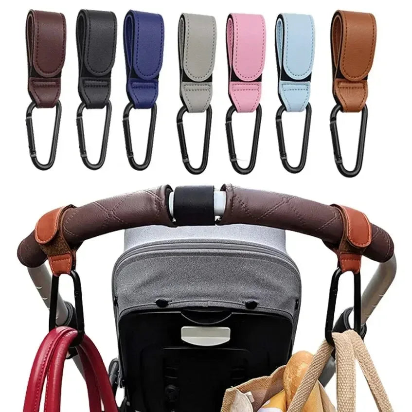 Stroller Hooks Baby Diaper Bag Hook Stroller Organize PU Leather Adjustable Pram Multi-function Hook Strong Bearing High Quality