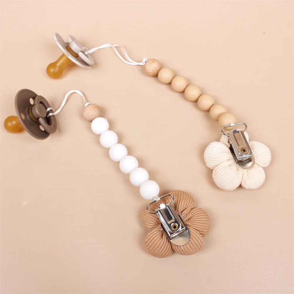 Flower Baby Pacifier Clip Chain Newborn Dummy Nipple Holder Clips BPA Free Cotton Teething Toys Soother Pendant Holder