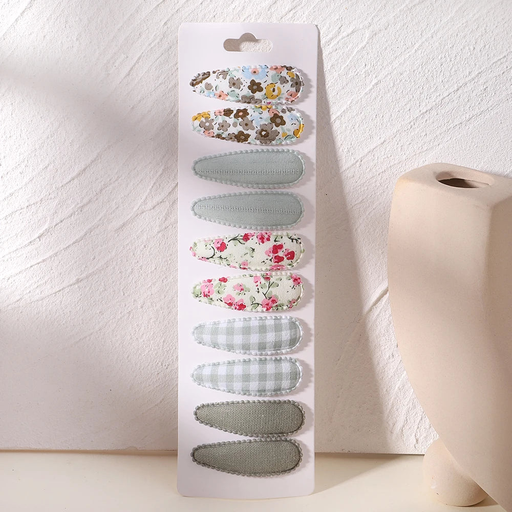 10Pcs/Lot Newborn Print Cotton Alloy Hair Bow Snap Clips Set Fabric Plaid Hairpins Girls Kids Headwear Baby Hair Accessories