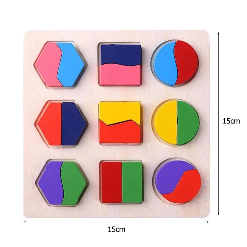 Wooden Geometric Shapes Montessori Puzzle Sorting Math Bricks Preschool Learning Educational Game Baby Toddler Toys for Children