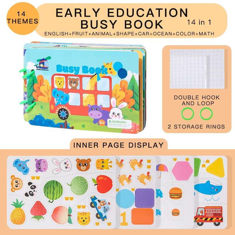 1pcs Children's Early Learning Enlightenment Quiet Book, Repeatedly Sticky Paper, Busy Book, Baby Puzzle, Science Teaching Toys