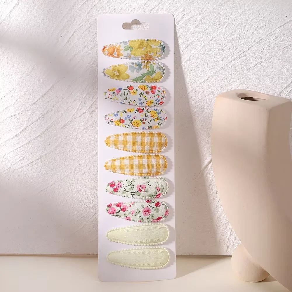 10Pcs/Lot Newborn Print Cotton Alloy Hair Bow Snap Clips Set Fabric Plaid Hairpins Girls Kids Headwear Baby Hair Accessories