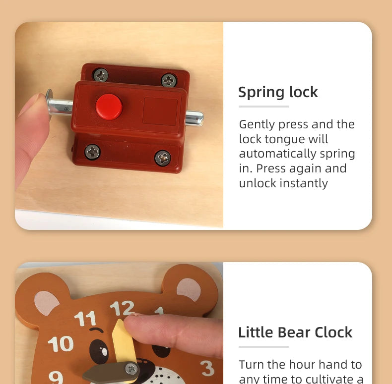 Montessori Wooden Busy Board with Music | Toddler Sensory Activity Toy