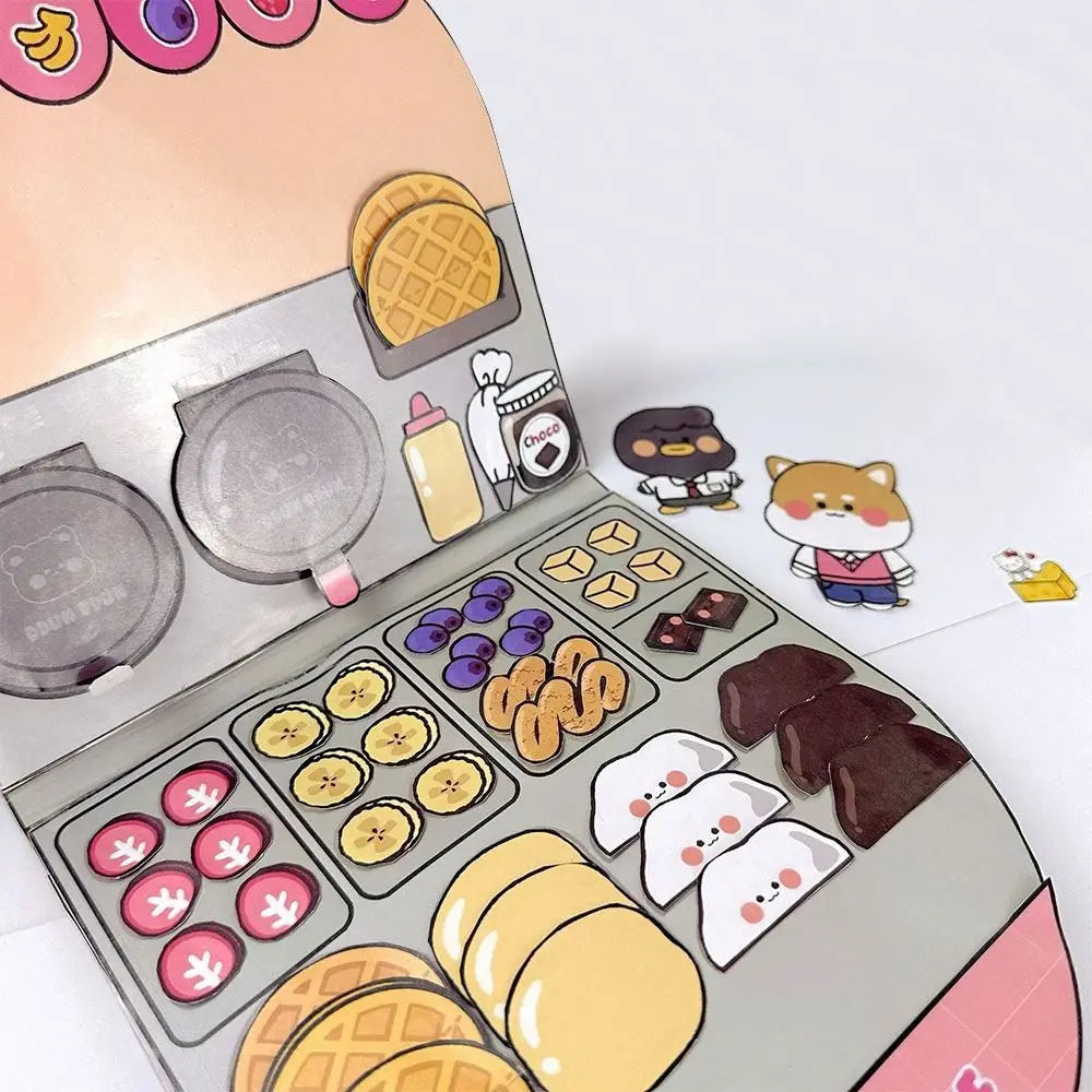 Paper Waffle Quiet Book Colorful Fried Chicken Cartoon Busy Book Convenience Store Handmade Toy Snack Bar Sticker Game