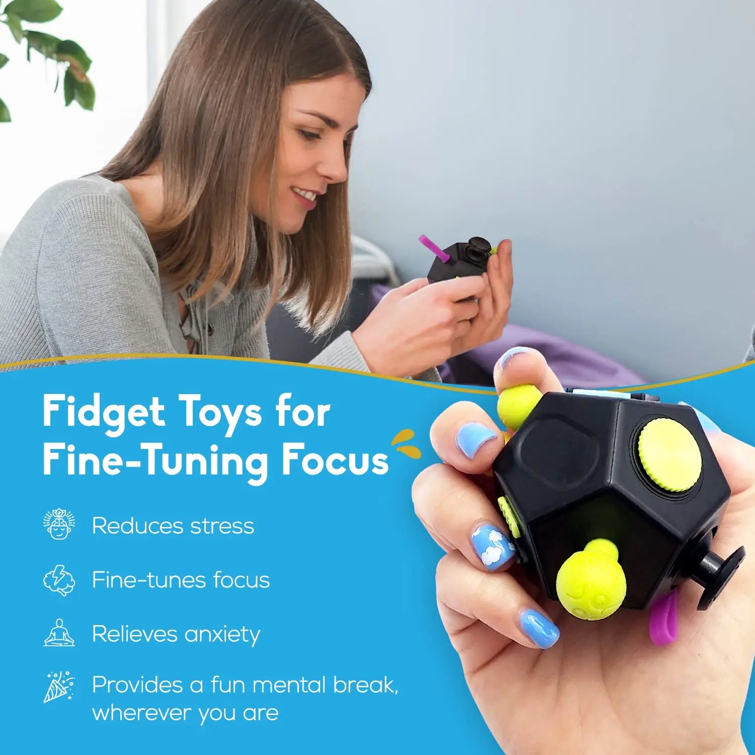 Fidget Cube 12-Side Sensory Toy – Stress Relief & Focus Tool for Kids and Adults