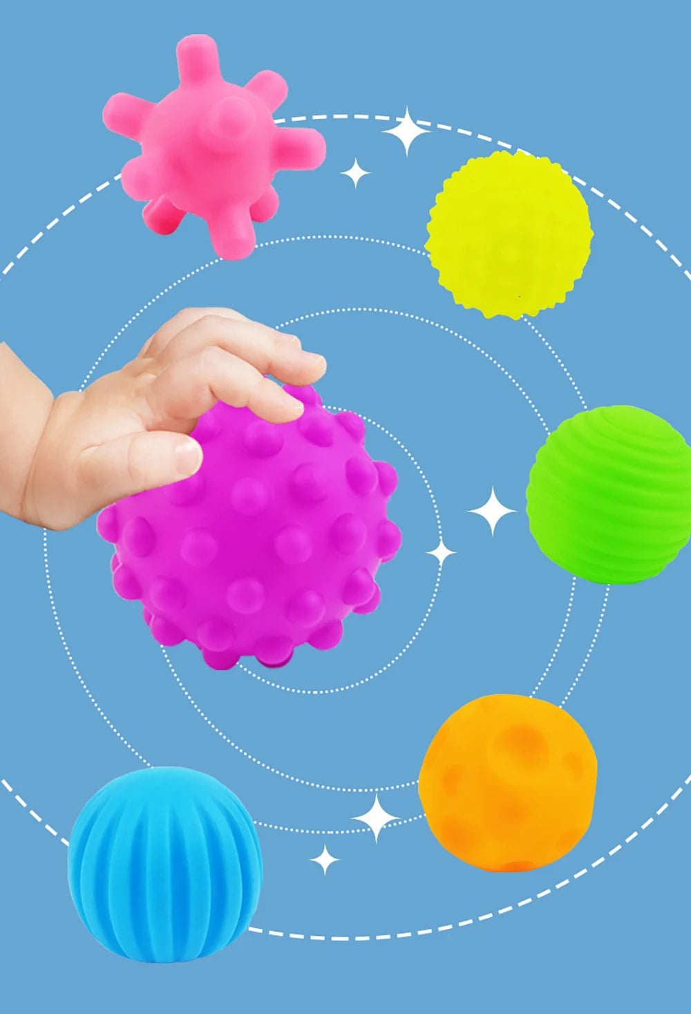 6Pcs Textured Multi Ball Set Develop Tactile Senses Toy Baby Touch Hand Ball Toys Training Ball Massage Soft Balls Kids Gifts