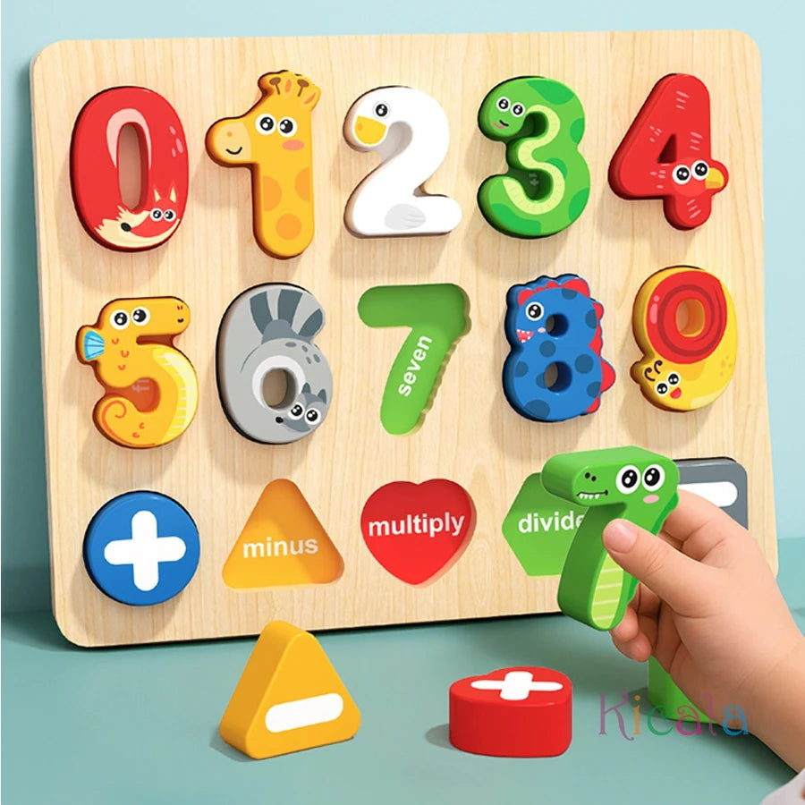 Wooden Alphabet Puzzle Matching Board, Letters Numbers Shape Sorter Montessori Educational Toy for Toddlers 1-3 Years Gift