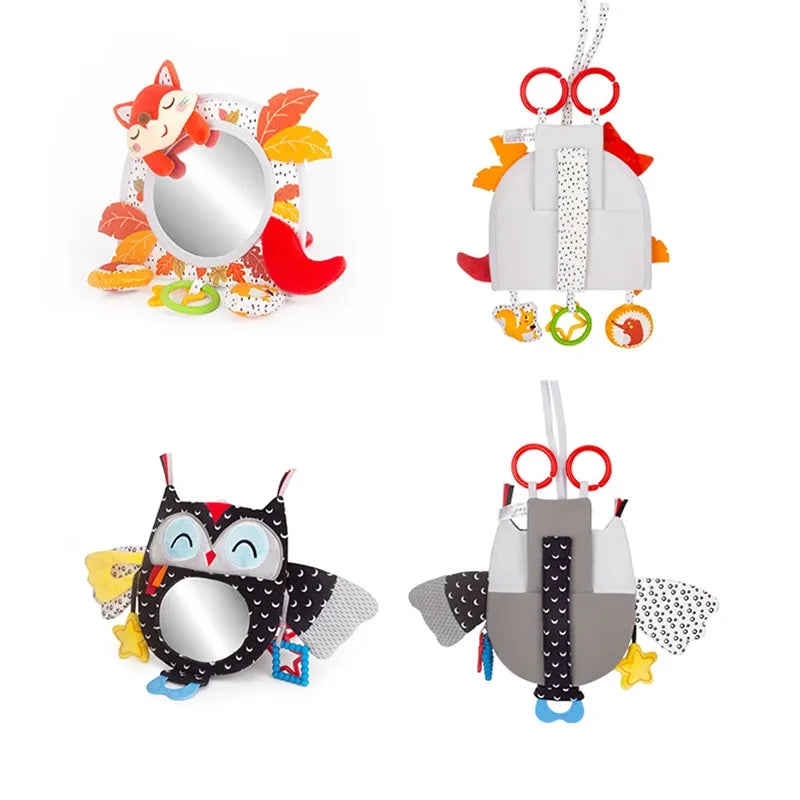 Baby Car Mirror Back Seat Rear View Mirror Cartoon Animal Plush Toys For Baby Rear Facing 6 12 Months Infant Travel Sensory Toys