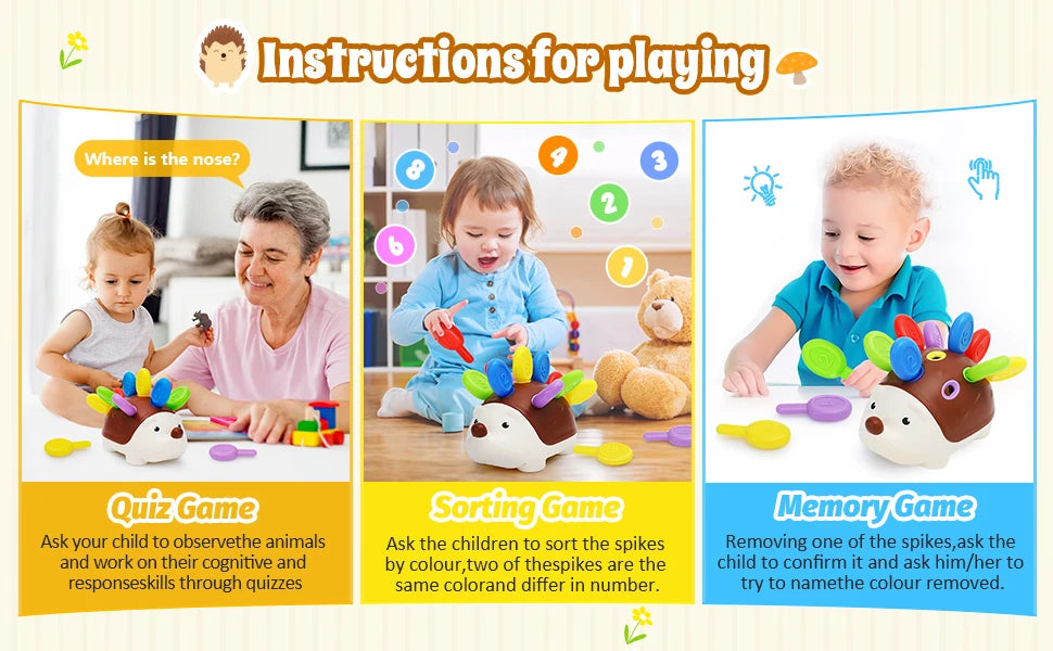 Sensory Hedgehog Toys Toddler Montessori Fine Motor Toys Baby Preschooler Educational Sensory Travel Toys for Age 1 2 3 4 Year