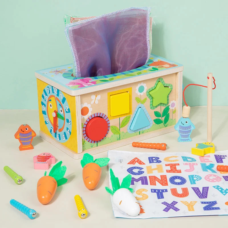 Montessori Baby Tissue Box Toy – Sensory Pulling Toy for Fine Motor Skills