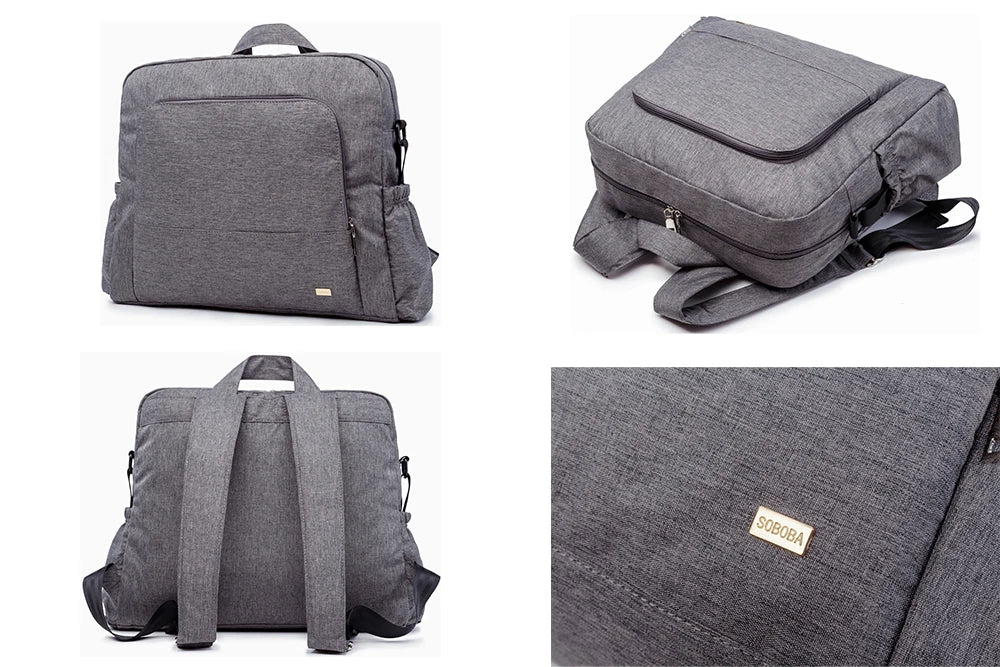 Soboba Solid Diaper Bag Fashion Waterproof Multi-functional Diaper Backpack Nursing Changing Bag for Baby Large Stylish Bag