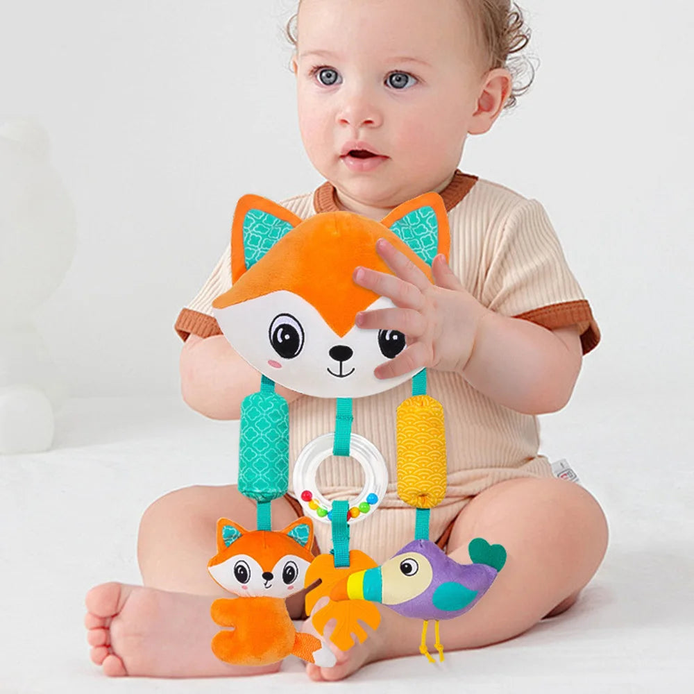 Baby Hanging Toys for 0 3 6 12 Months Rainbow Activity Plush Animal Stroller Toy for Baby Car Seat Crib Travel Sensory Baby Toy