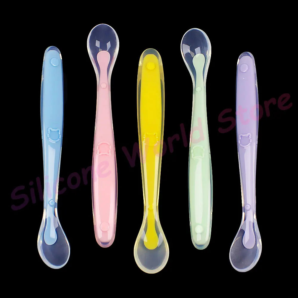 Silicone World Baby Silicone Spoon Children Complementary Food Soft Spoon Training Spoon Feeding Tableware With Storage Box