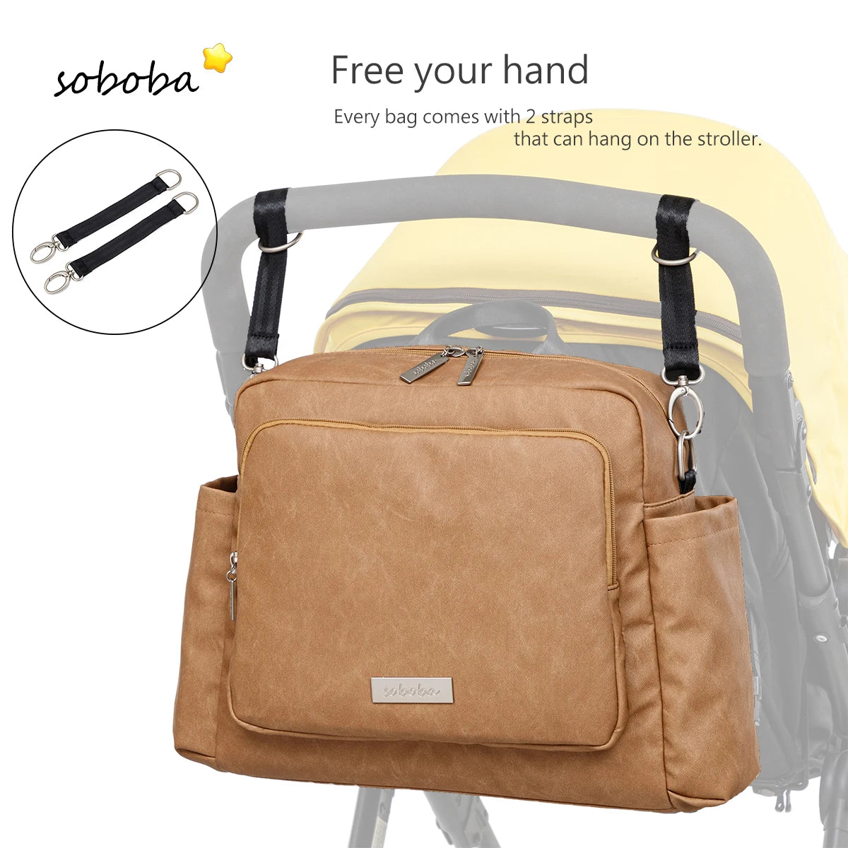 Soboba 2023 New Diaper Bags for Mother Waterproof Large Capacity Solid Polyester Diaper Backpacks Travel Bag for Newborn Baby