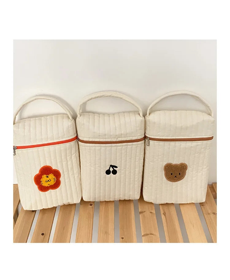 Baby Diaper Bag for Mom Cotton Bear Mommy Bags Nappy Diapers Organizer Zipper Women Handbags Maternity Bag Cartoon Beige Sac