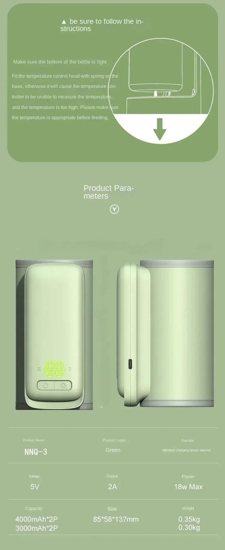 Rechargeable Baby Bottle Warmer 6Heat Level Multifunction Breast Milk Warmer Accurate Temperature Control Baby Bottle Heat