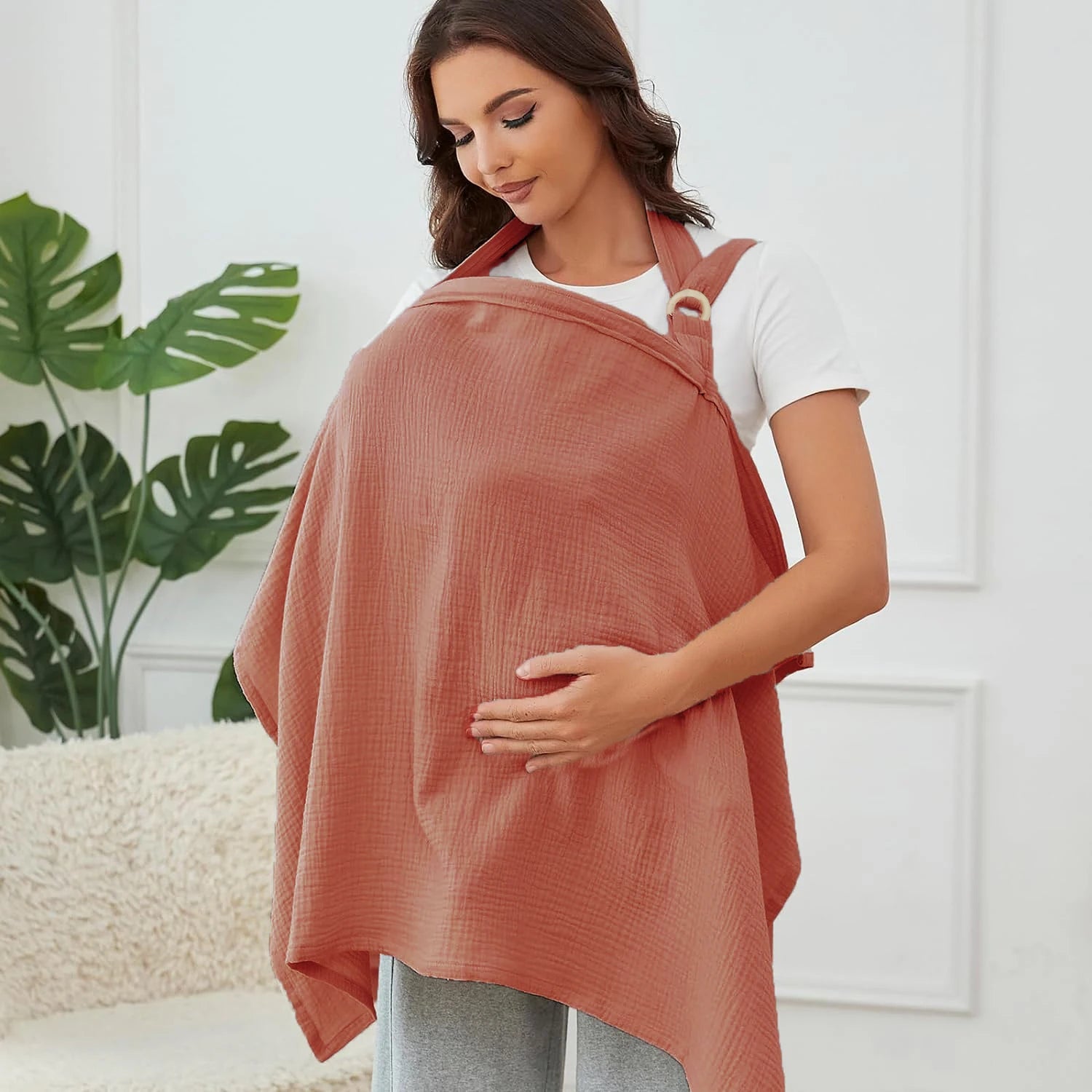 Muslin Nursing Cover for Baby Breastfeeding Breathable Breastfeeding Cover up with Arch Neckline for Women Nursing Apron Multi-u