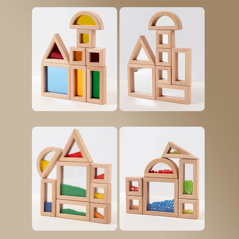 Wooden Rainbow Block Set | STEM Building Toy for Toddlers & Kids