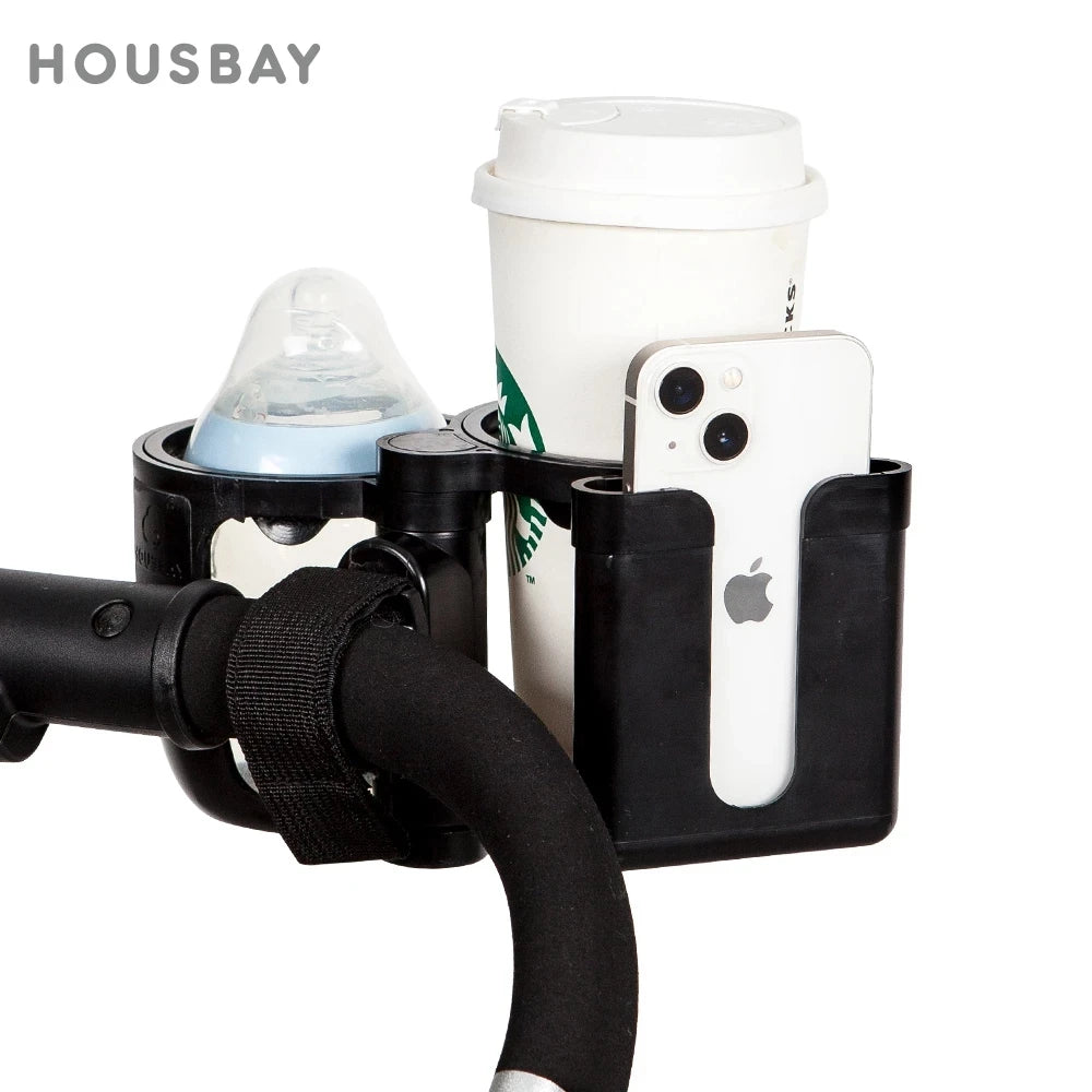 2-in-1 Stroller Cup Holder – Hands-Free Drink & Phone Holder for Easy Walks with Baby