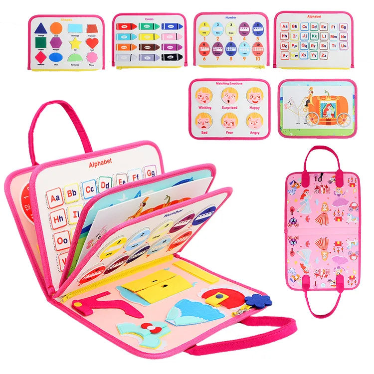 Montessori Busy Board for Toddlers | Foldable Sensory Activity Travel Toy