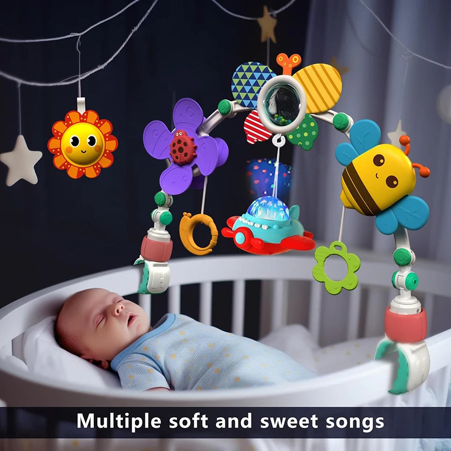 Musical Baby Stroller Arch Travel Car Seat Toy Baby Play Arch Crib Accessory Mobile for Bassinet Pram Activity Arch Bar for Baby