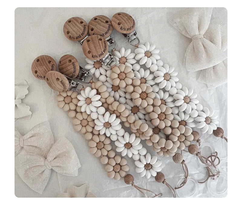 Baby Pacifier Clip Flower Soother Clip Handmade Silicone Dummy Nipple Holder Clip Newborn Essentional Teething Toys