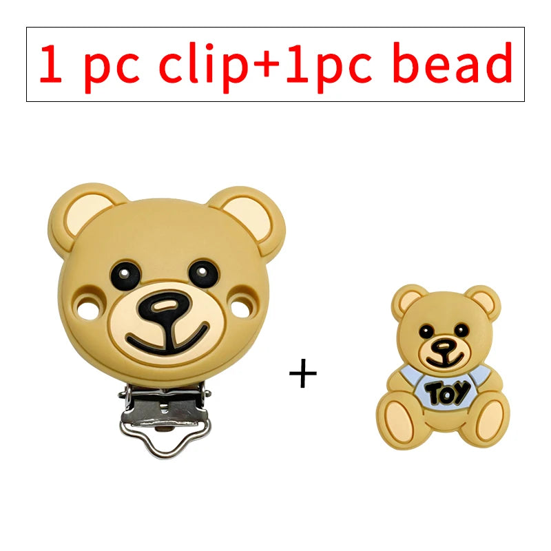 1set Toy Bear Silicone Pacifier Clip Pacifier Chain Holder Soother Nursing Clips BPA Free Pacifier Chain Accessories