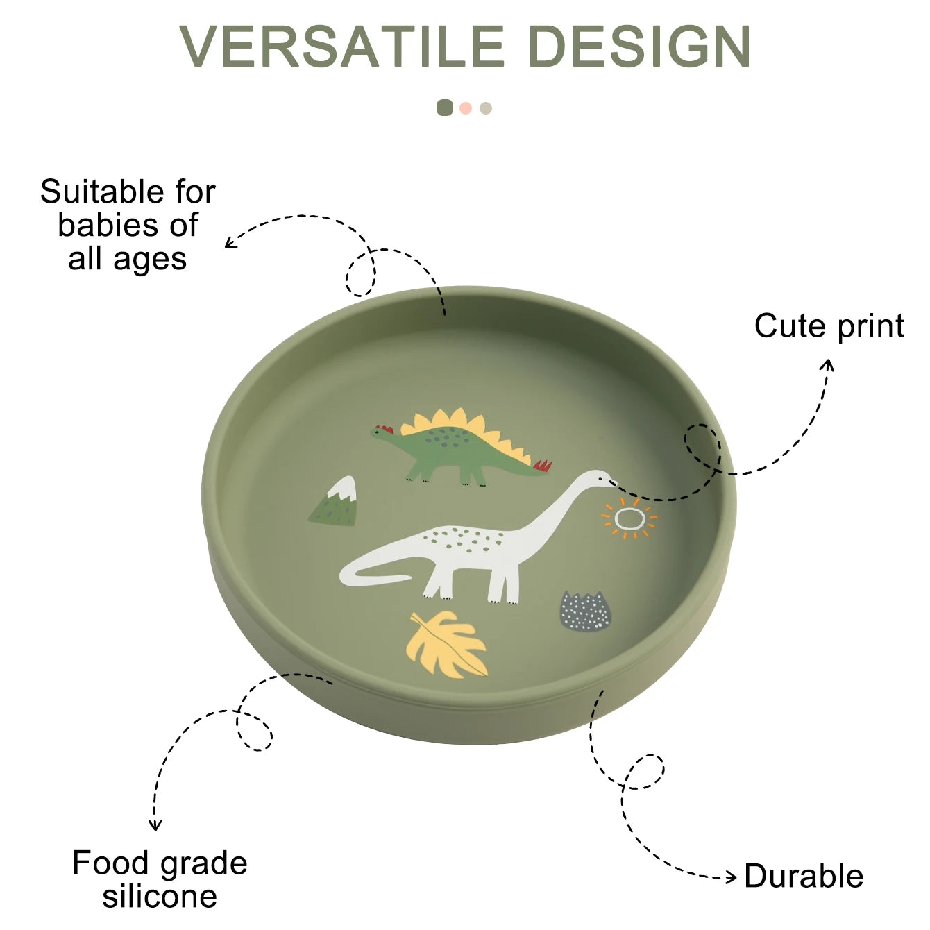 1PCS Dinosaur Silicone Baby Plate BPA Free Cartoon Food Tray For Toddlers Self Feeding Training 6M+ Easy Clean Tableware