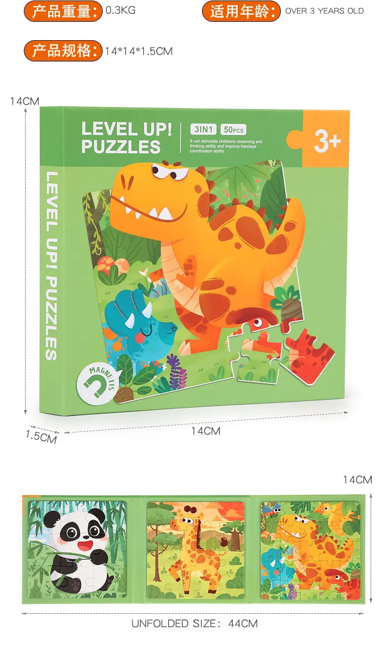 Magnetic Puzzles Games for Kids Busy Quiet Cartoon Animals Jigsaw Book Montessori Baby Educational Toys Children's Early Gifts