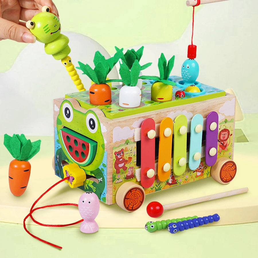 Montessori Carrot Harvest Toy – Wooden Shape Sorting Puzzle for Toddlers
