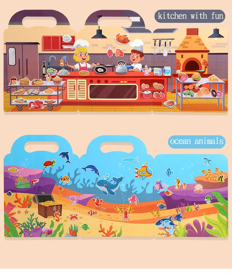 Children DIY Sticker Book Bubble Scene Sticker Jelly Paste Toy Kids Portable Reusable Quiet Busy Paste A Book