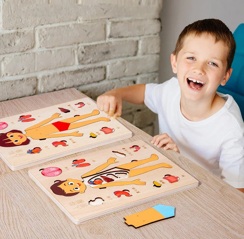 Montessori Puzzles Busy Board Human Body Teaching Learning Body Parts For Children Early Education Games Toddlers Quiet Books