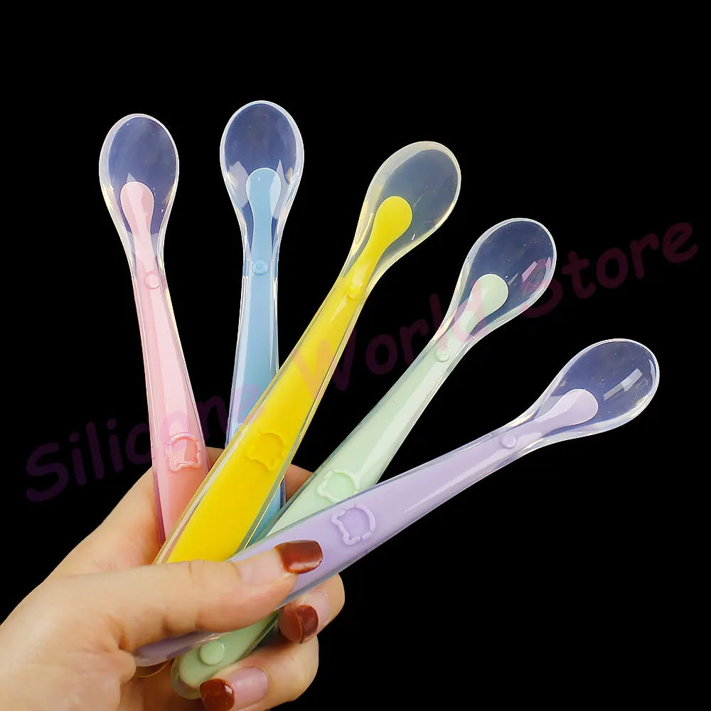 Silicone World Baby Silicone Spoon Children Complementary Food Soft Spoon Training Spoon Feeding Tableware With Storage Box