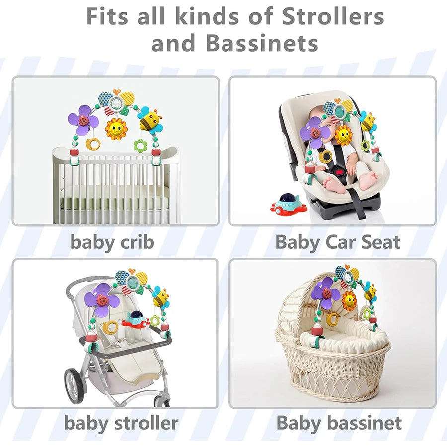 Musical Baby Stroller Arch Travel Car Seat Toy Baby Play Arch Crib Accessory Mobile for Bassinet Pram Activity Arch Bar for Baby