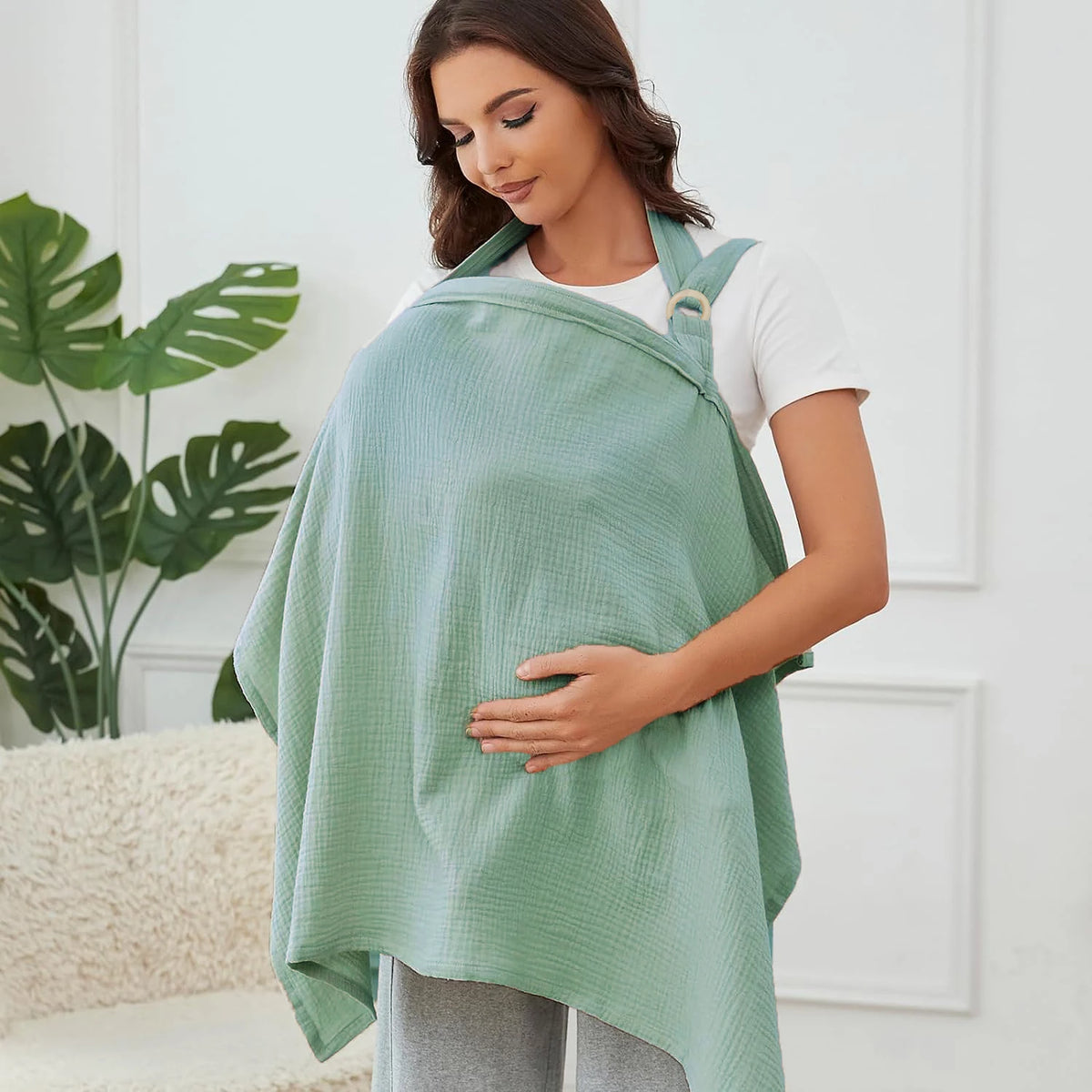 Muslin Nursing Cover for Baby Breastfeeding Breathable Breastfeeding Cover up with Arch Neckline for Women Nursing Apron Multi-u