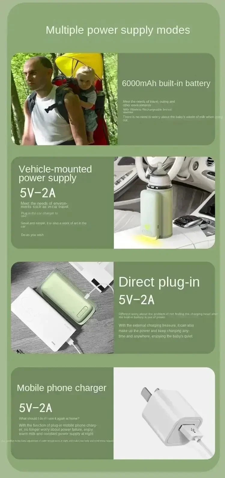 Rechargeable Baby Bottle Warmer 6Heat Level Multifunction Breast Milk Warmer Accurate Temperature Control Baby Bottle Heat