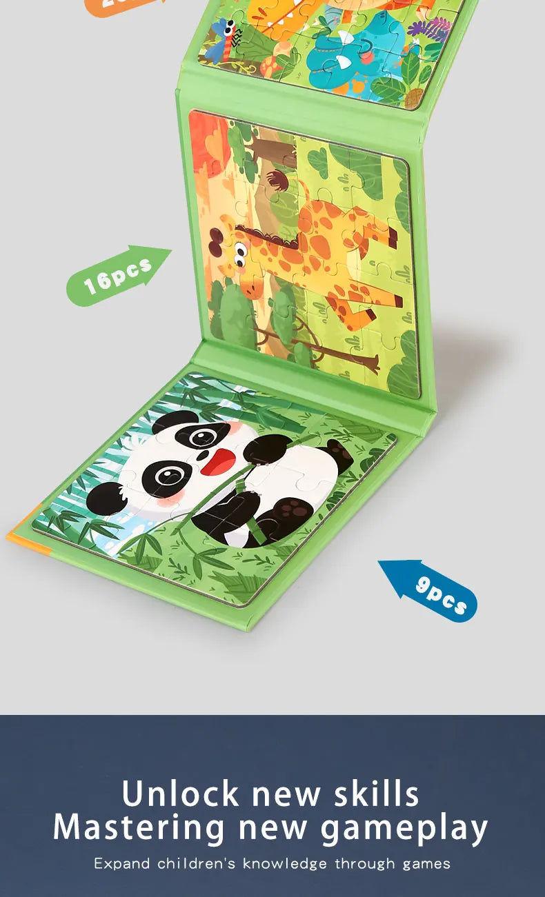 Magnetic Puzzles Games for Kids Busy Quiet Cartoon Animals Jigsaw Book Montessori Baby Educational Toys Children's Early Gifts