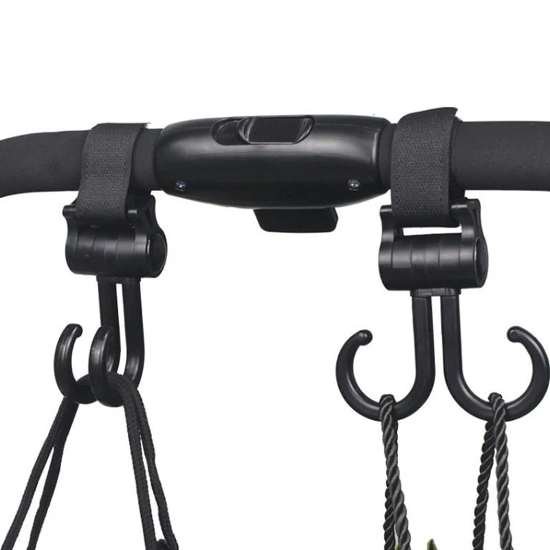 Double Hook Baby Stroller Hanger 360-degree Rotation Adjustment Cart Hook and Loop Fastener Stroller Accessories