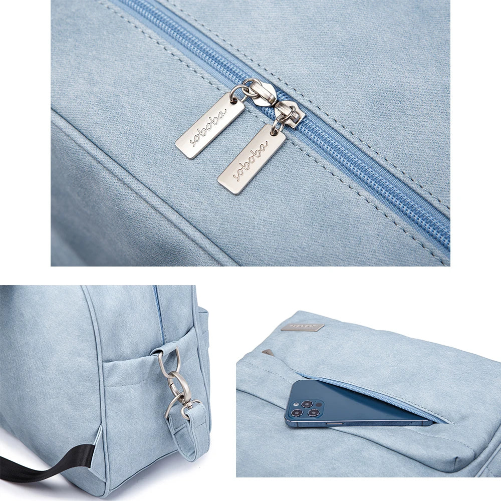 Soboba Solid Fashion Diaper Backpack for Baby Care Waterproof Multi-function Nappy Changing Bag for Mother Stylish Diaper Bags