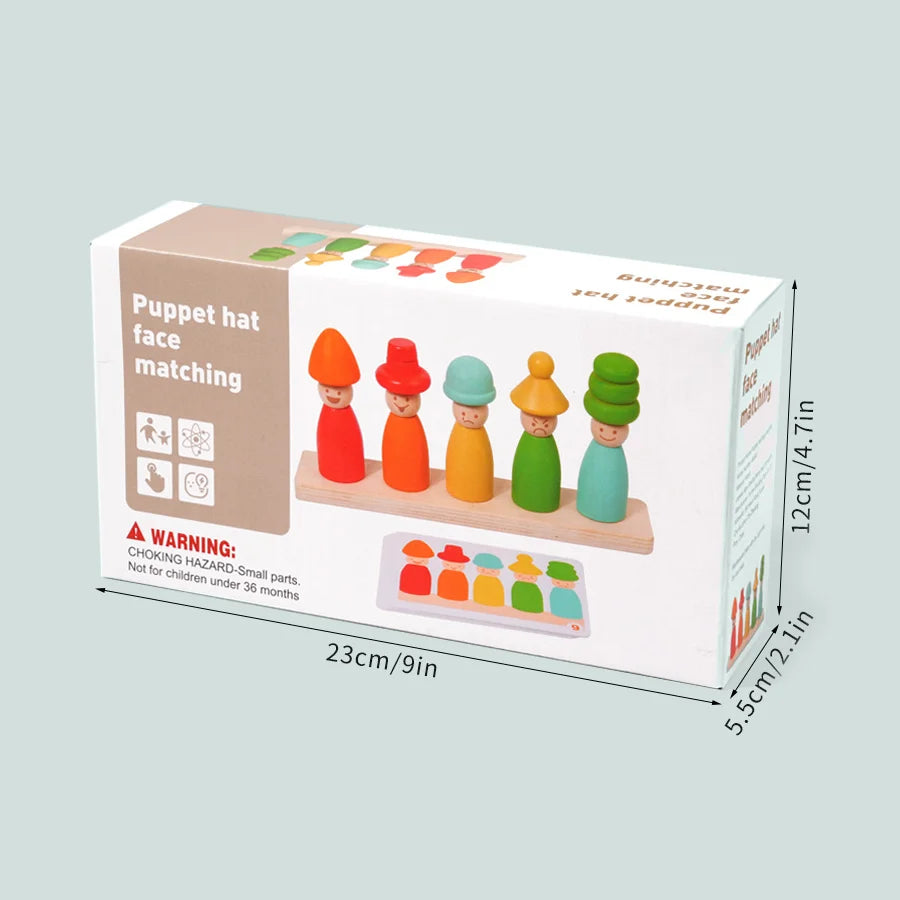 Children Montessori Educational Toys Wooden Stacker Emotion Dolls Color Cognize Puppet Matching Fine Motor Skill Training Game